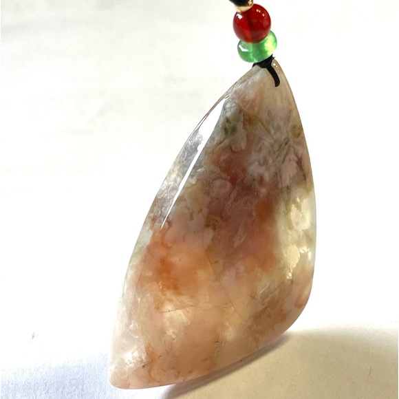 Natural Flower Agate Pendant with Cord Necklace Crystal Gemstone Jewelry - Picture 4 of 11